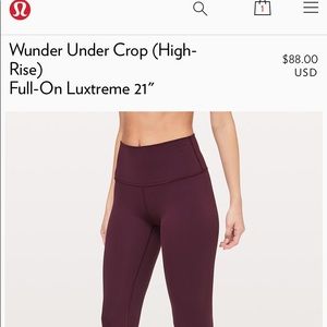 Lululemon maroon wunder under crop